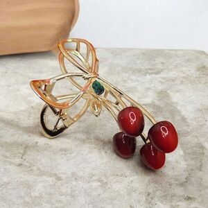 Cherry Hair Clip with Gold Accents